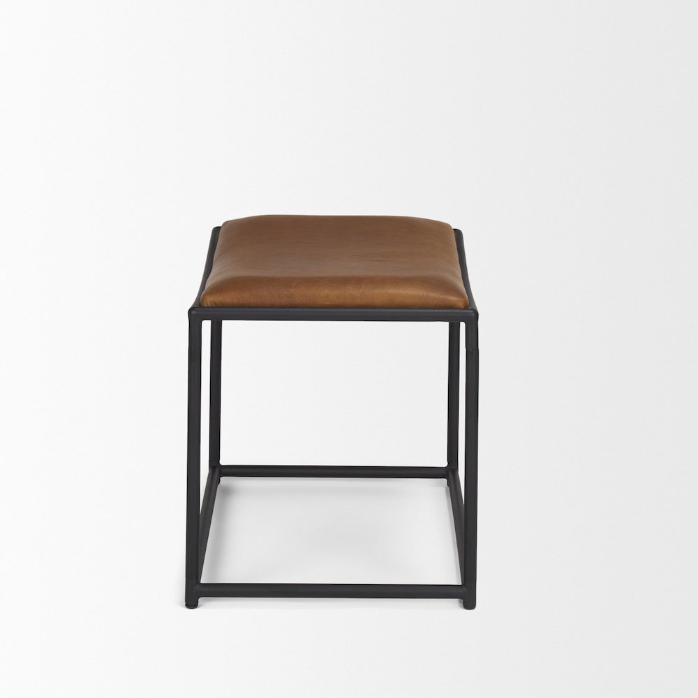 Taniel Brown Leather Black Metal Stool