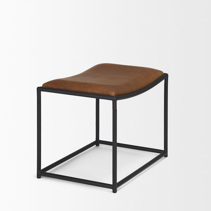 Taniel Brown Leather Black Metal Stool