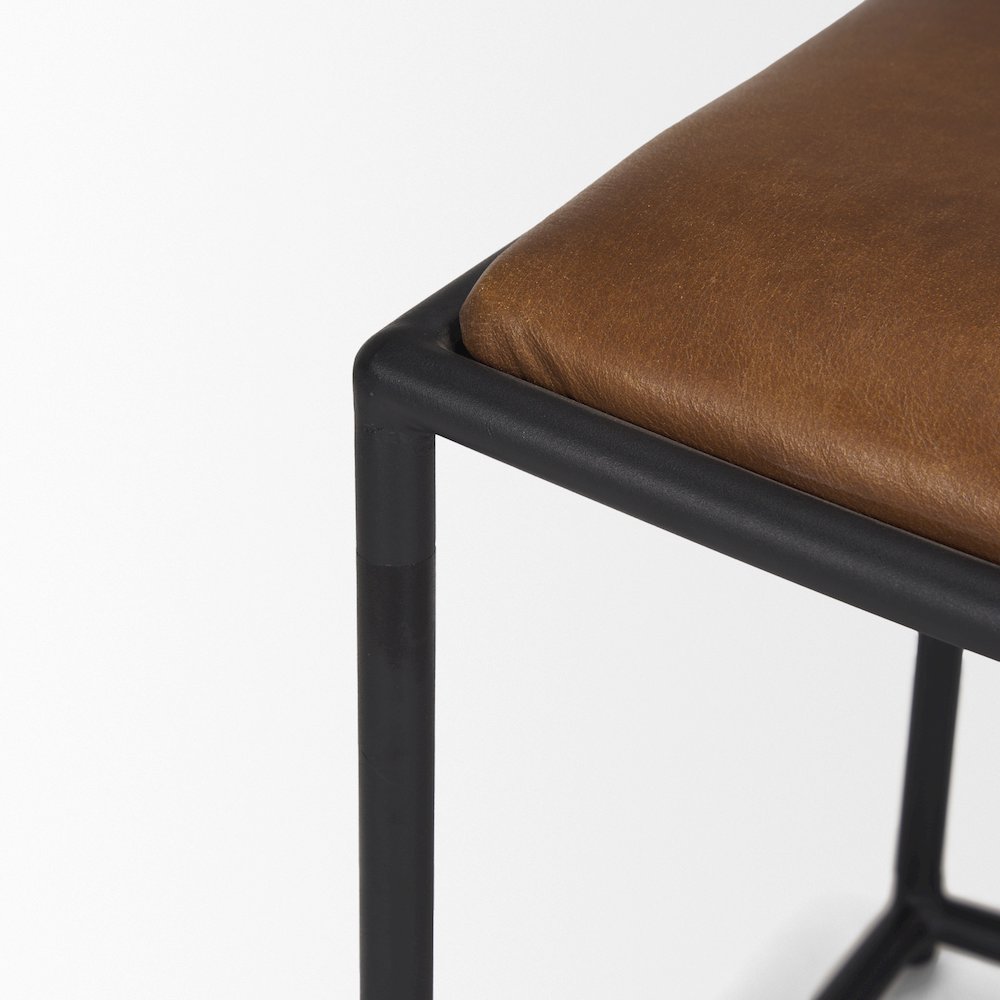 Taniel Brown Leather Black Metal Stool