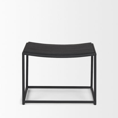 Taniel Textured Black Wood Black Metal Stool