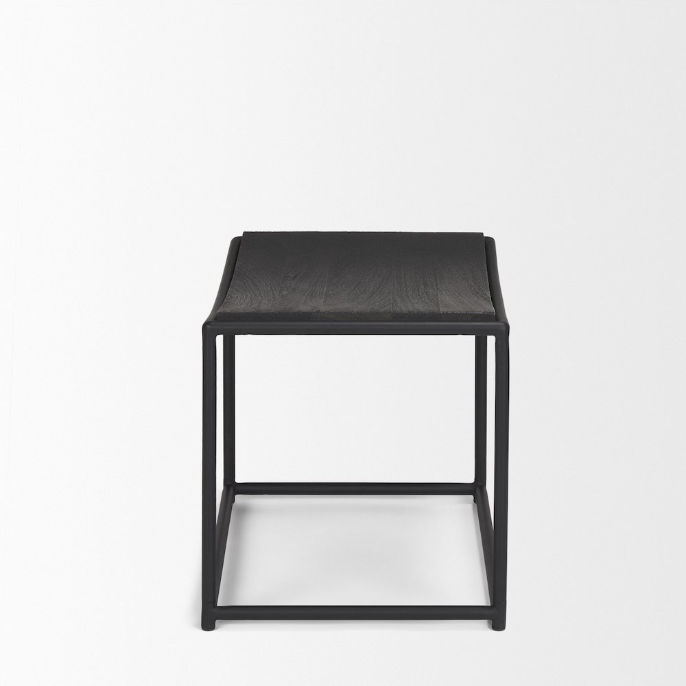 Taniel Textured Black Wood Black Metal Stool