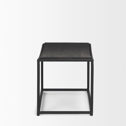 Taniel Textured Black Wood Black Metal Stool