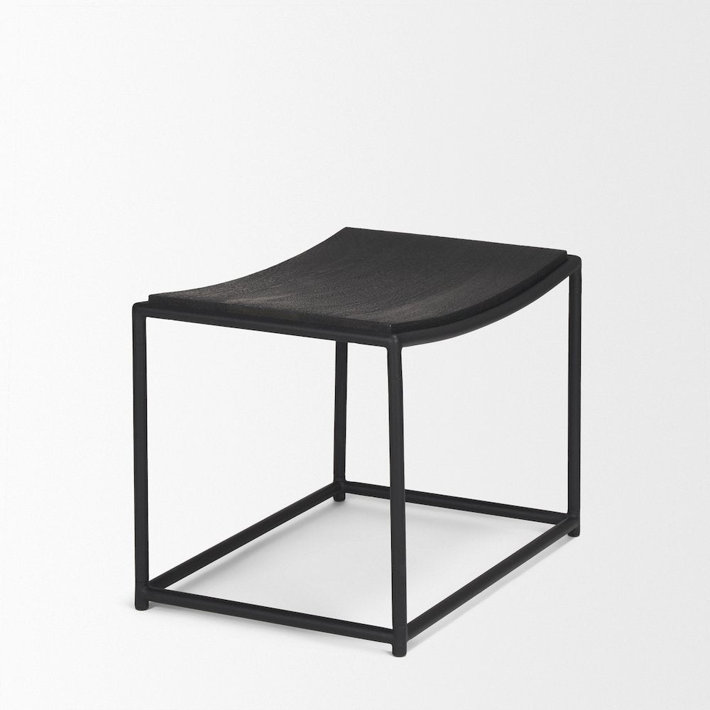 Taniel Textured Black Wood Black Metal Stool