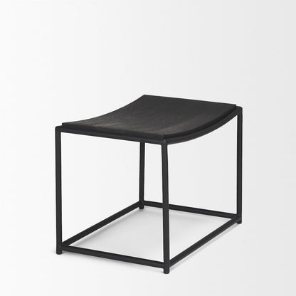 Taniel Textured Black Wood Black Metal Stool