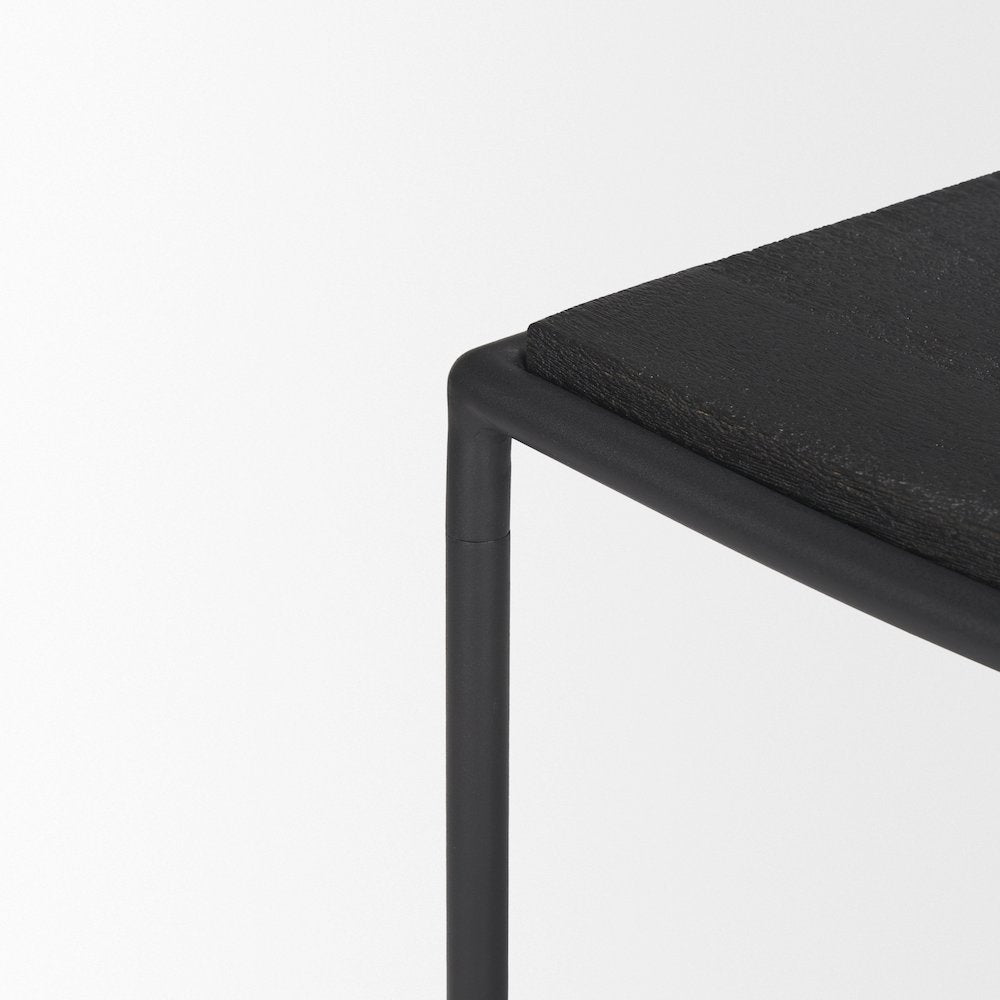 Taniel Textured Black Wood Black Metal Stool