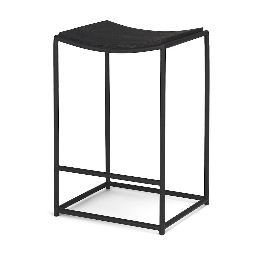 Textured Black Wood Black Metal Counter Stool