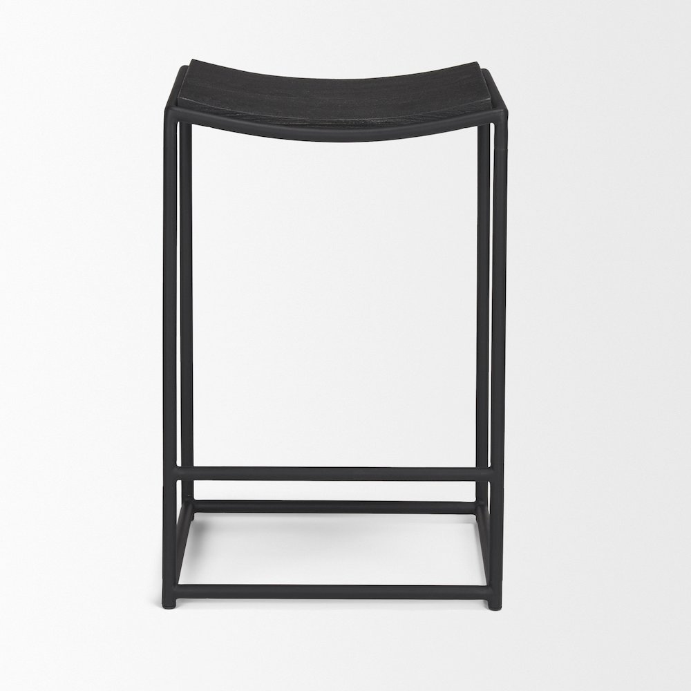 Textured Black Wood Black Metal Counter Stool