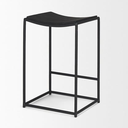 Textured Black Wood Black Metal Counter Stool
