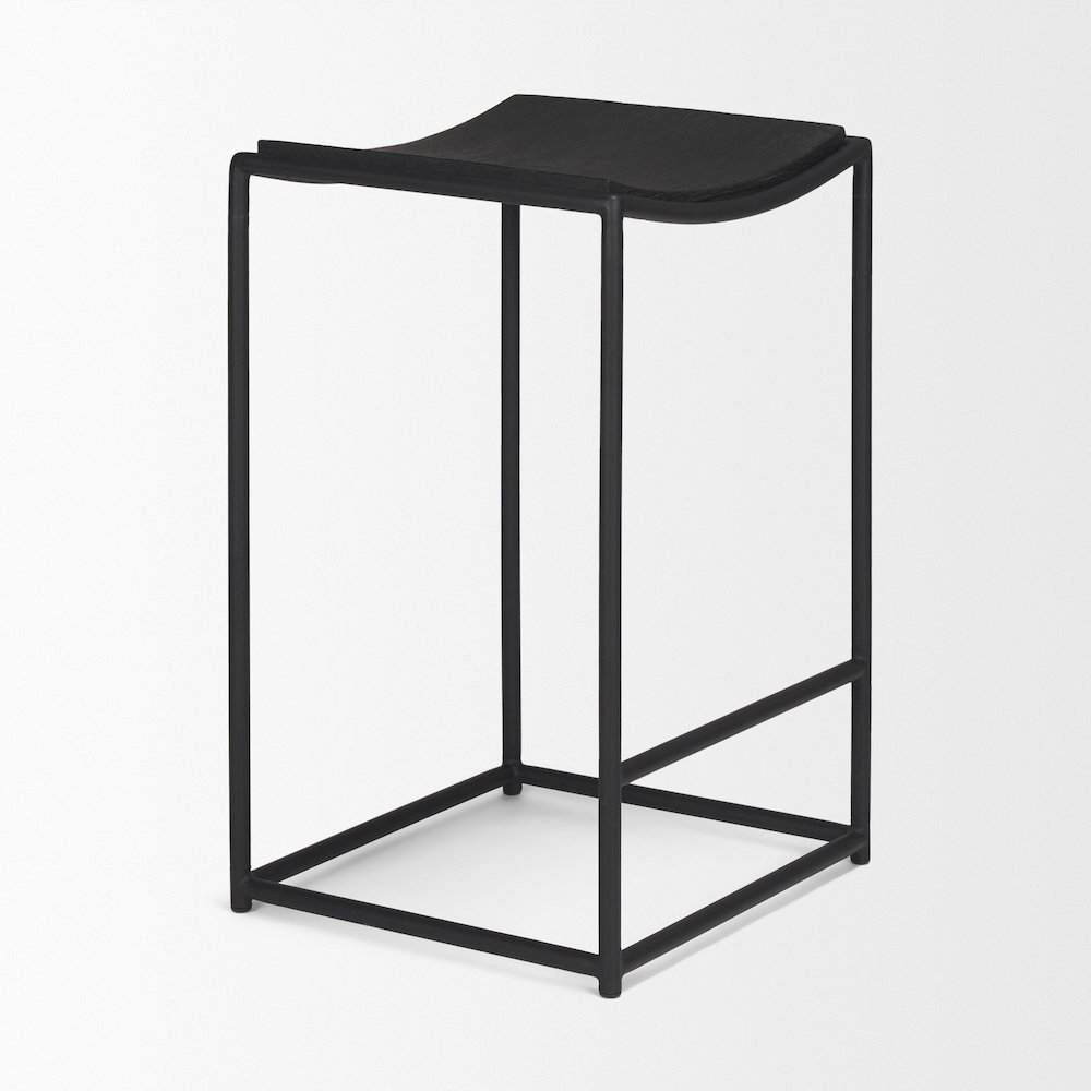 Textured Black Wood Black Metal Counter Stool
