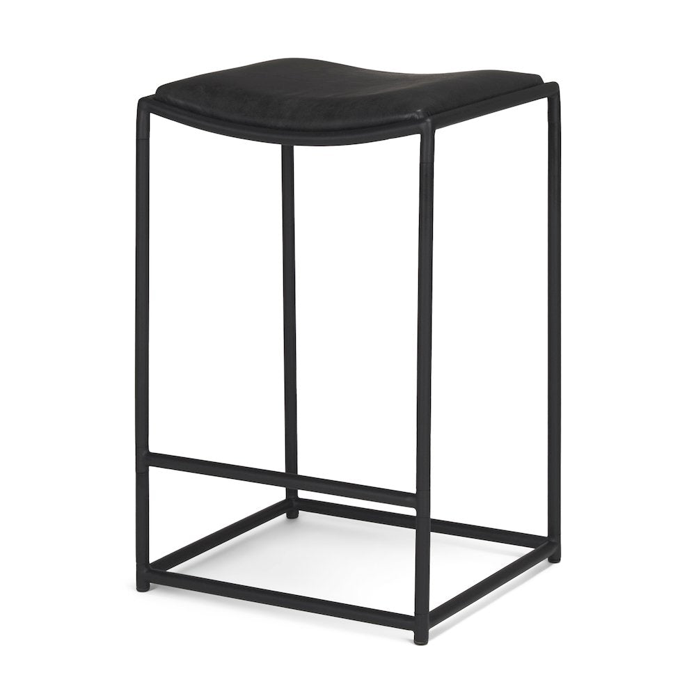 Black Leather Black Metal Counter Stool