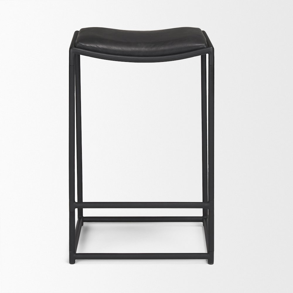 Black Leather Black Metal Counter Stool