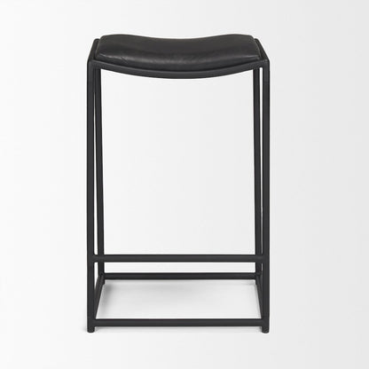 Black Leather Black Metal Counter Stool