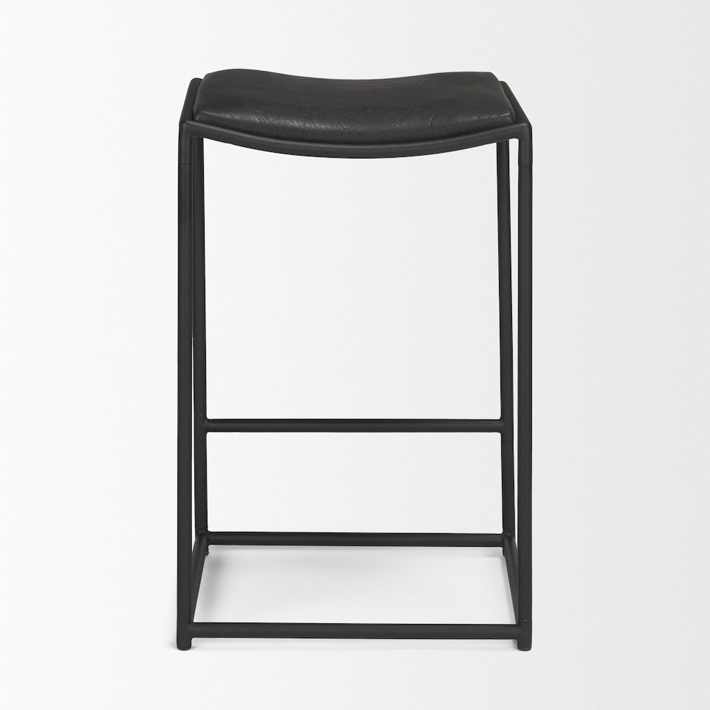 Black Leather Black Metal Counter Stool