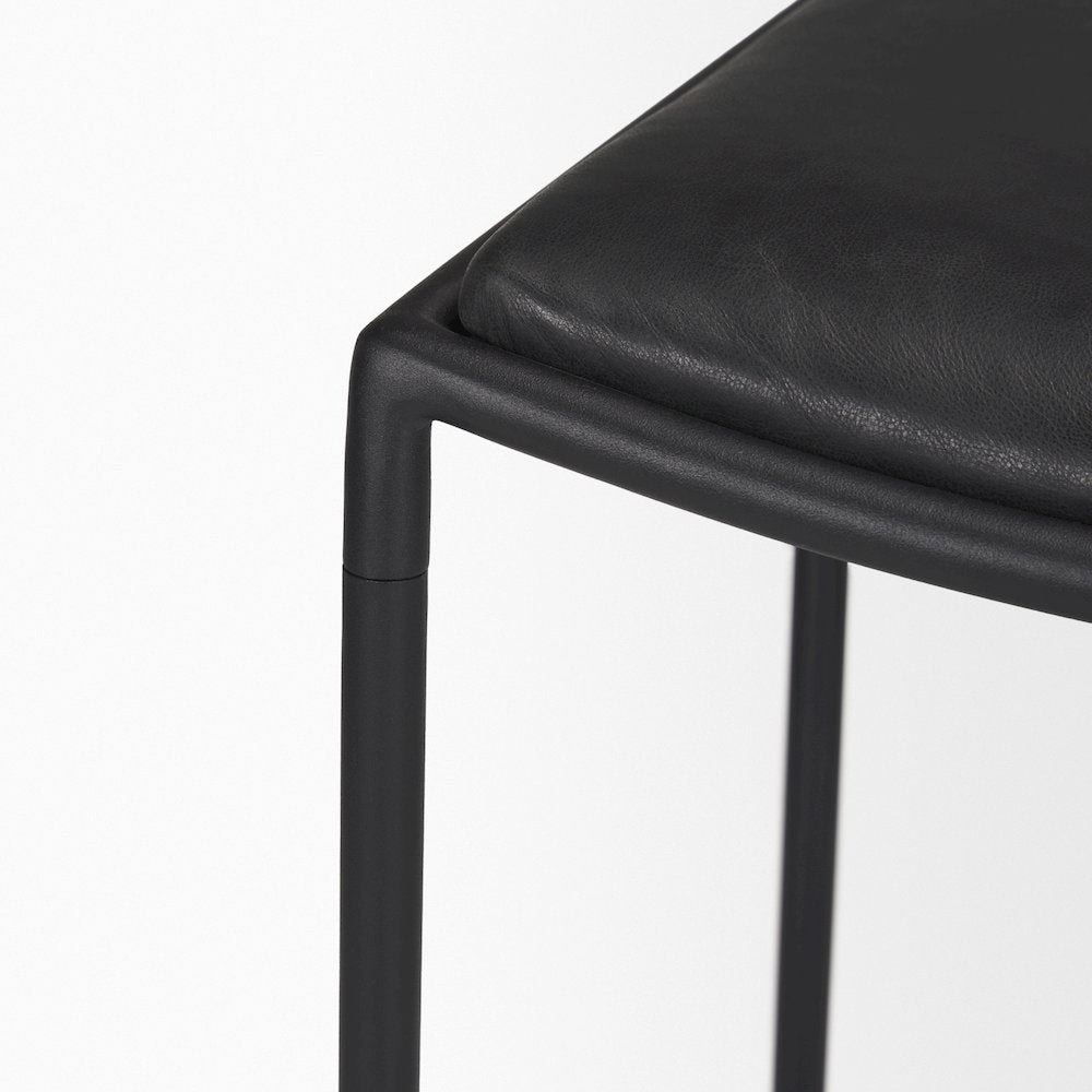 Black Leather Black Metal Counter Stool