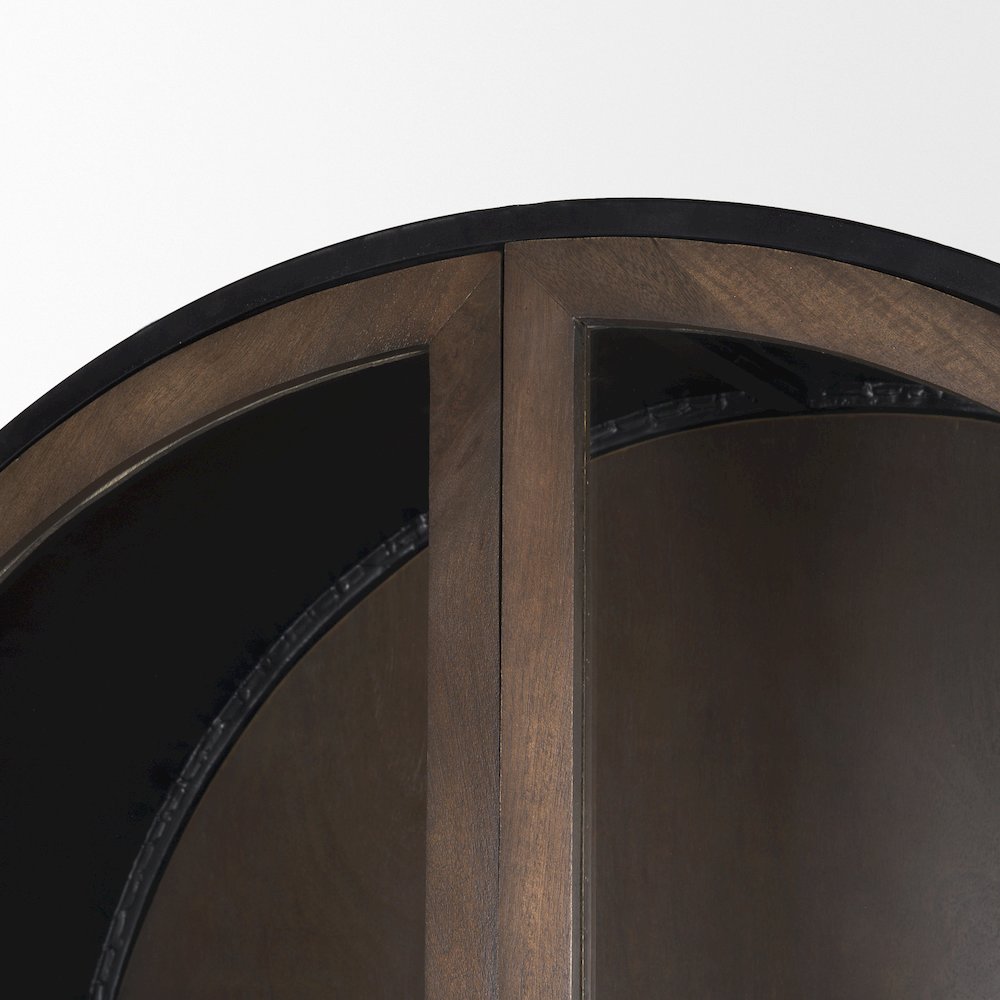 80.5H Dark Brown Woodblack Metal Arched Curio Cabinet