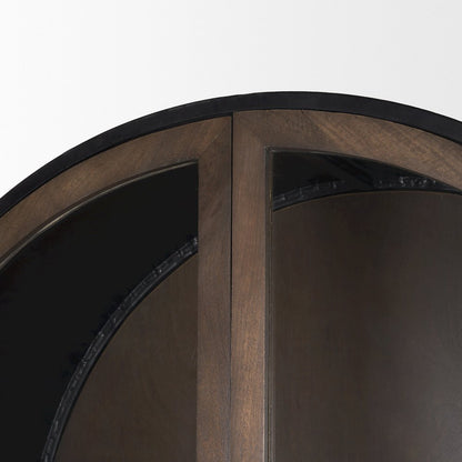 80.5H Dark Brown Woodblack Metal Arched Curio Cabinet