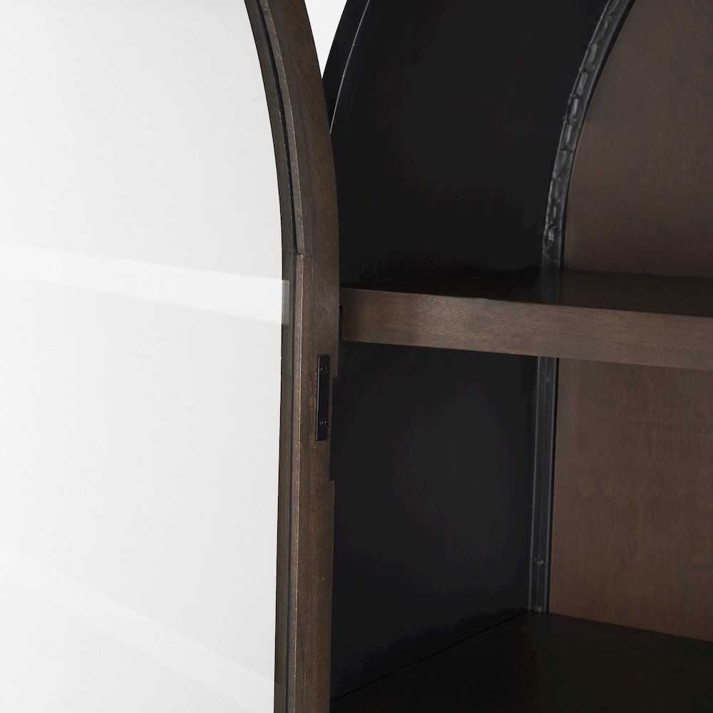 80.5H Dark Brown Woodblack Metal Arched Curio Cabinet