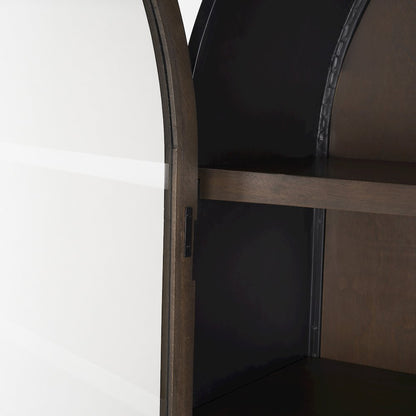 80.5H Dark Brown Woodblack Metal Arched Curio Cabinet