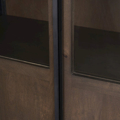 80.5H Dark Brown Woodblack Metal Arched Curio Cabinet