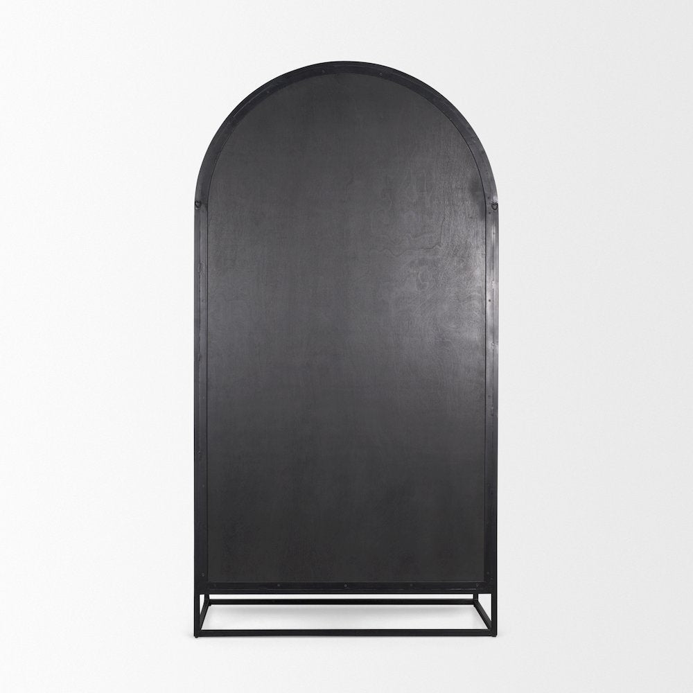 80.5H Dark Brown Woodblack Metal Arched Curio Cabinet