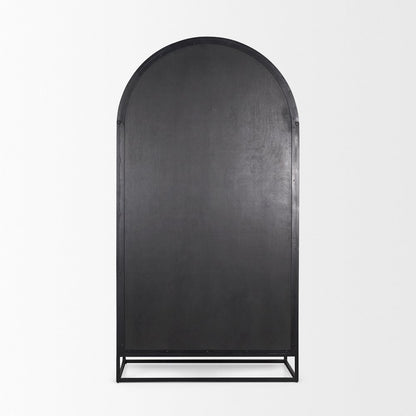 80.5H Dark Brown Woodblack Metal Arched Curio Cabinet