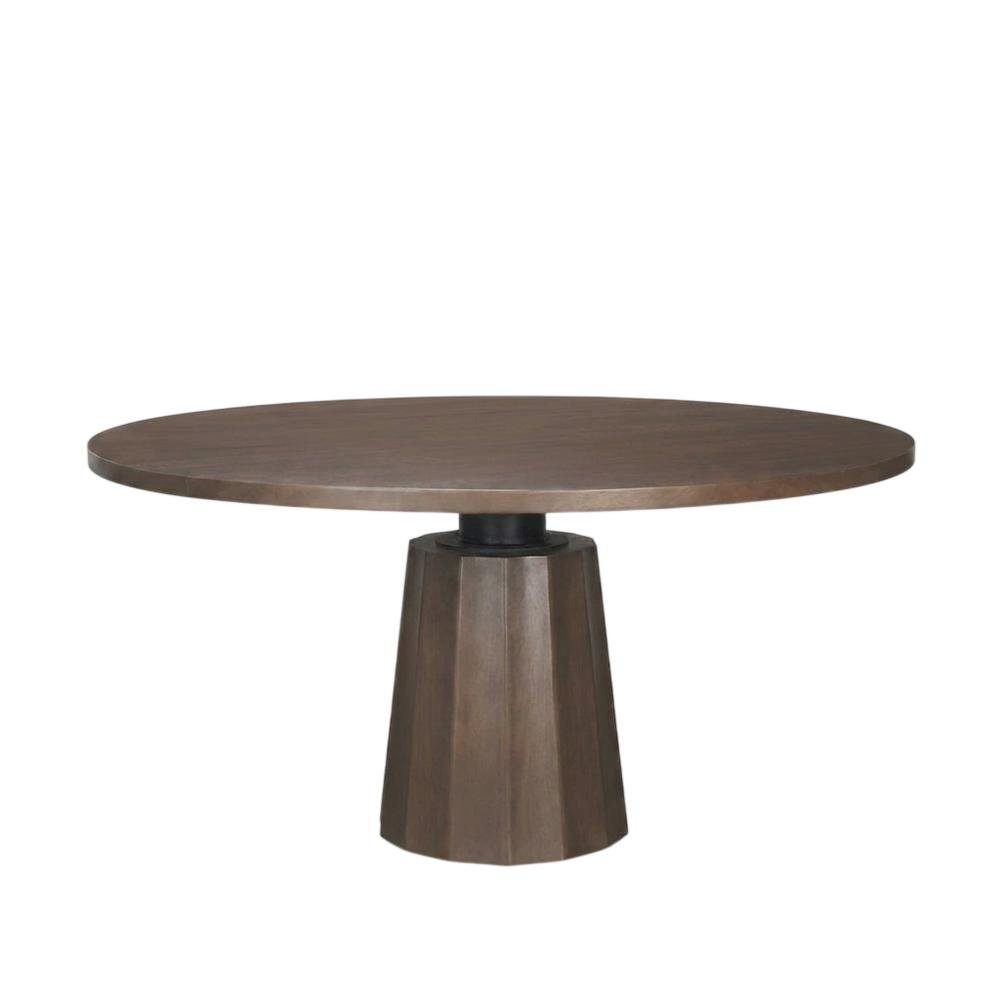 Dark Brown Wood Round Dining Table with Pedestal Base, 60-Inch Size