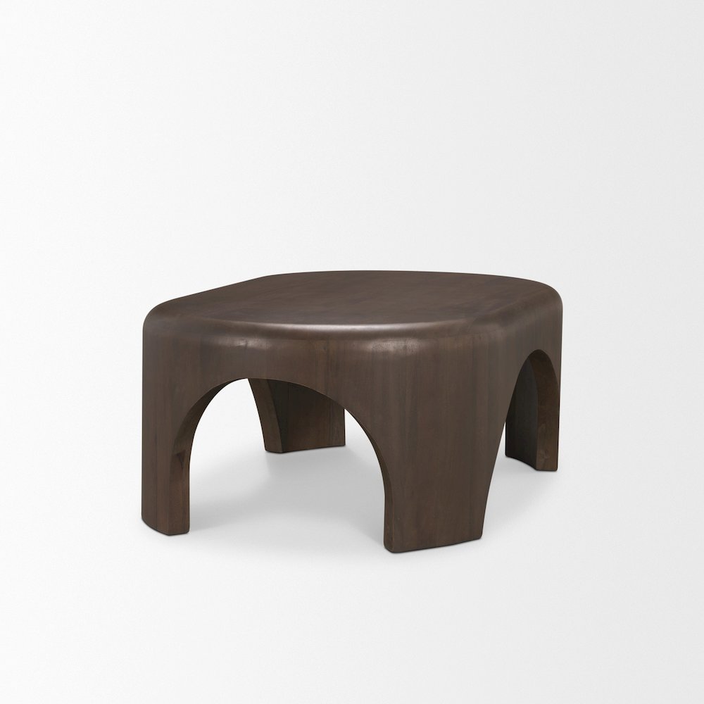 Oval Dark Brown Wood Arched Legs Coffee Table