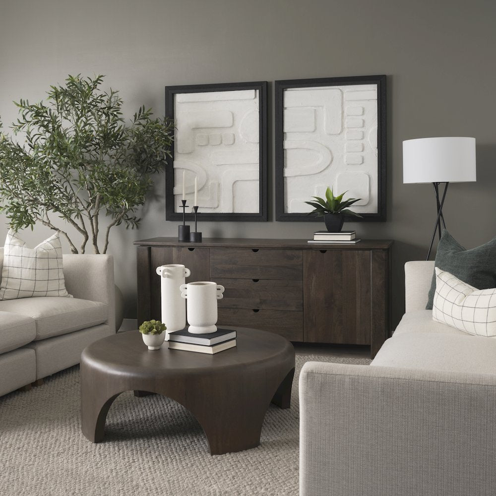 Round Dark Brown Woodarched Legs Coffee Table