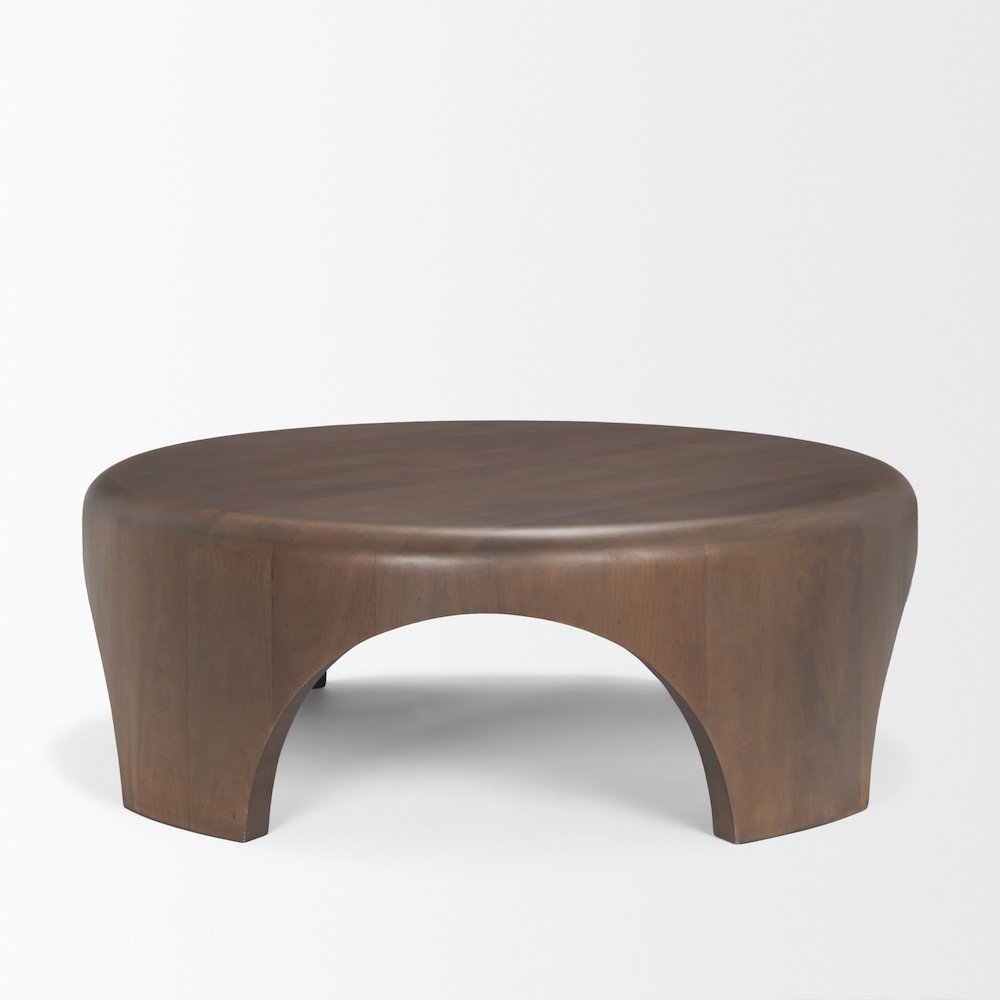 Round Dark Brown Woodarched Legs Coffee Table