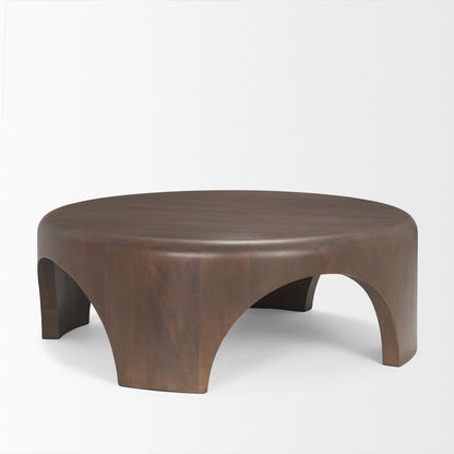 Round Dark Brown Woodarched Legs Coffee Table