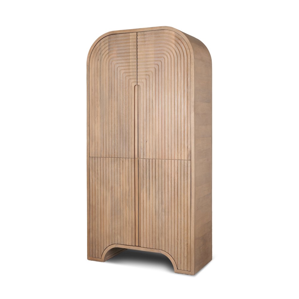 Reverse Fluted Light Brown Wood Curio Cabinet