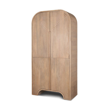 Reverse Fluted Light Brown Wood Curio Cabinet