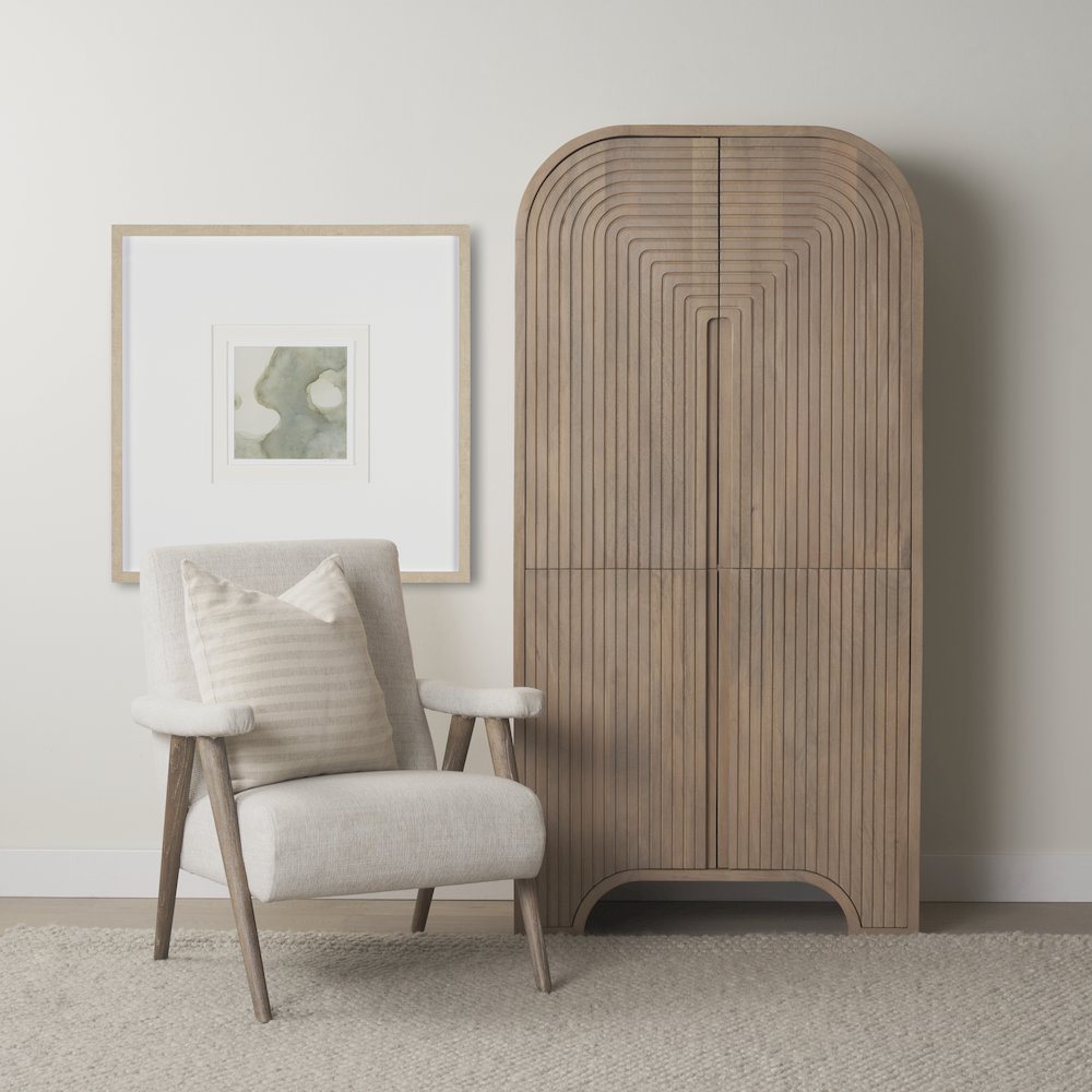 Reverse Fluted Light Brown Wood Curio Cabinet