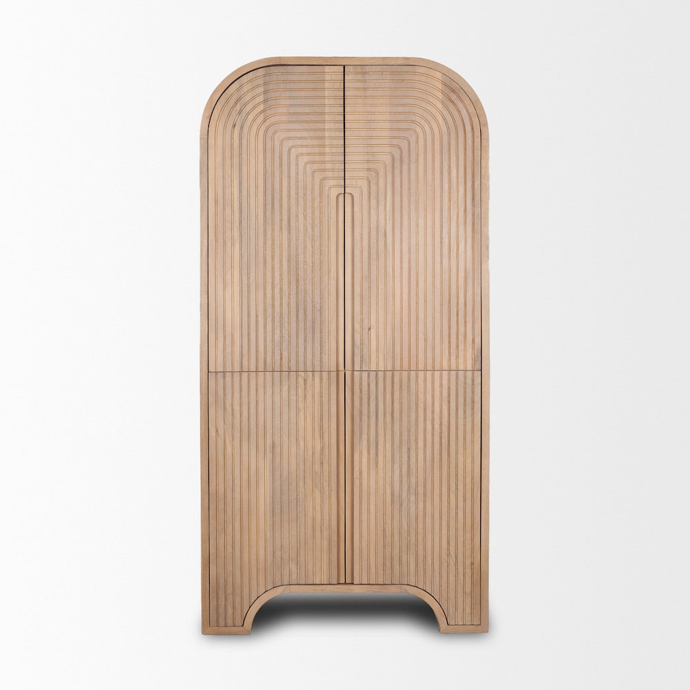 Reverse Fluted Light Brown Wood Curio Cabinet