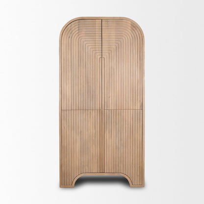 Reverse Fluted Light Brown Wood Curio Cabinet