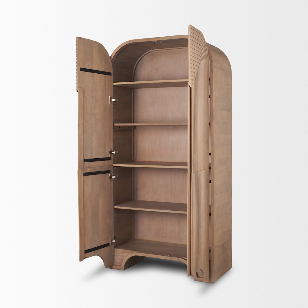 Reverse Fluted Light Brown Wood Curio Cabinet
