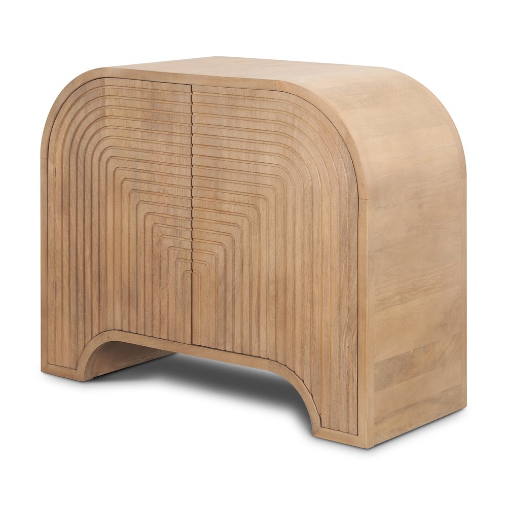 Reverse Fluted Light Brown Wood Accent Cabinet