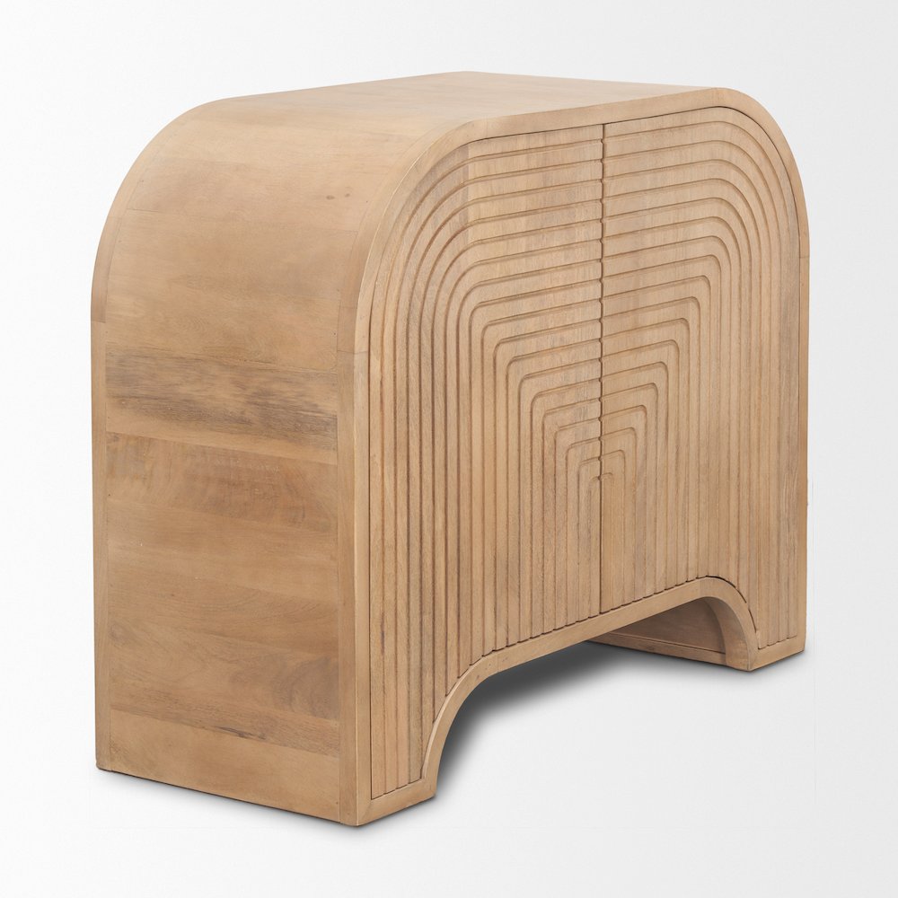 Reverse Fluted Light Brown Wood Accent Cabinet