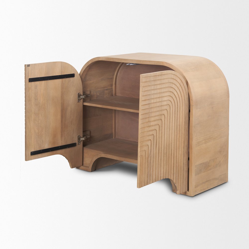 Reverse Fluted Light Brown Wood Accent Cabinet