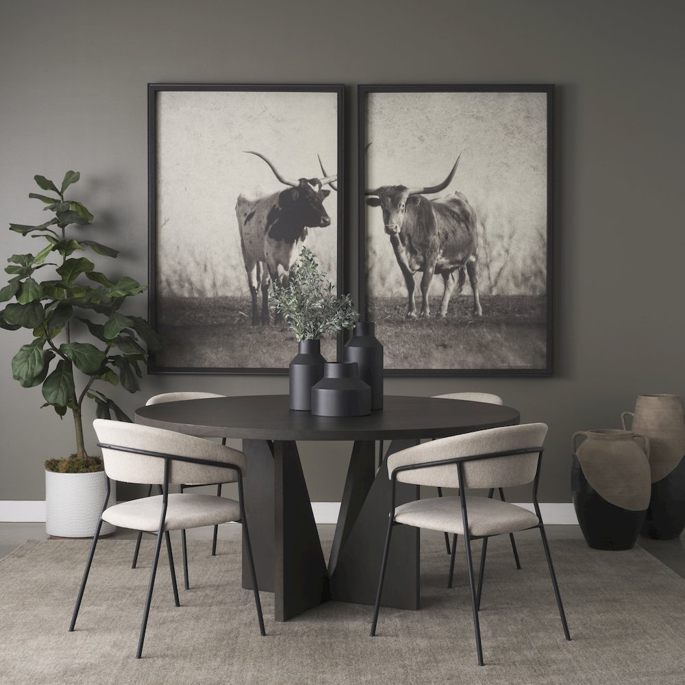 Tarro 60" Round Textured Espresso Wood Geometrical Base Dining Table