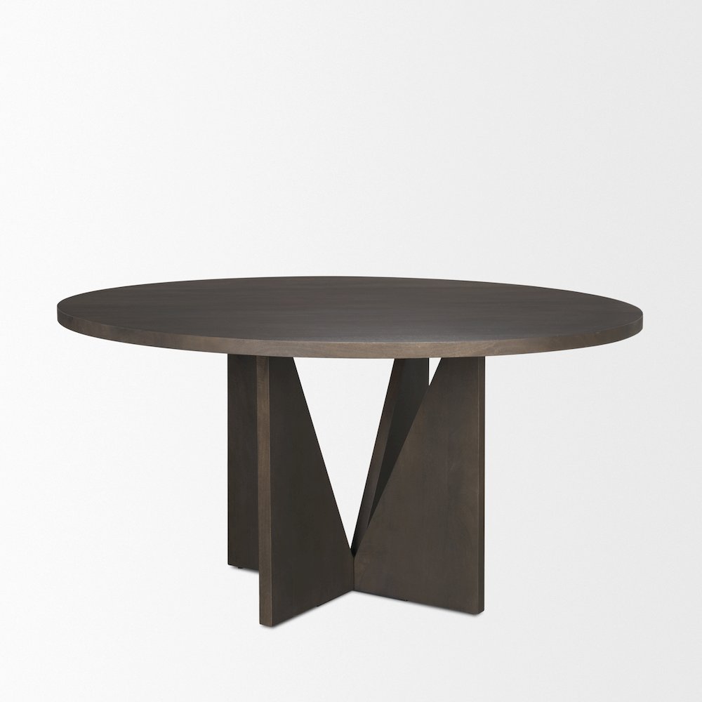 Tarro 60" Round Textured Espresso Wood Geometrical Base Dining Table