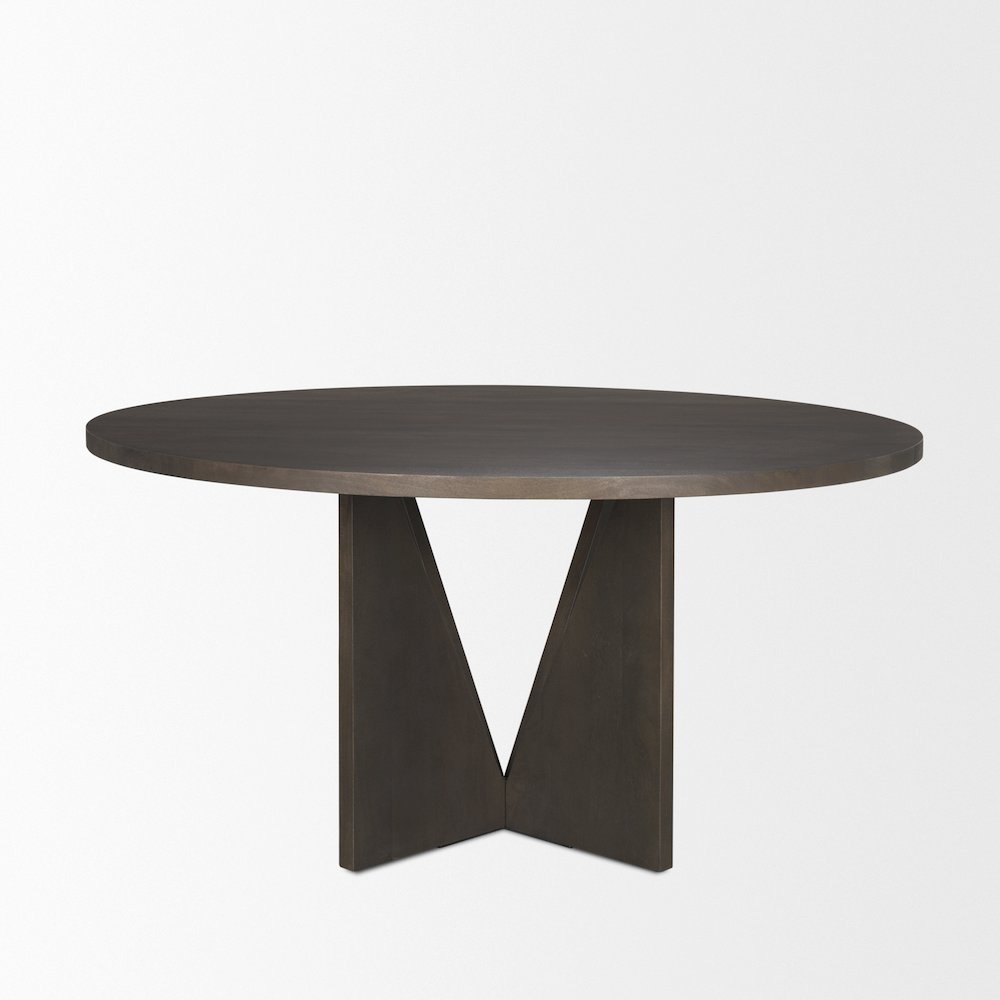 Tarro 60" Round Textured Espresso Wood Geometrical Base Dining Table