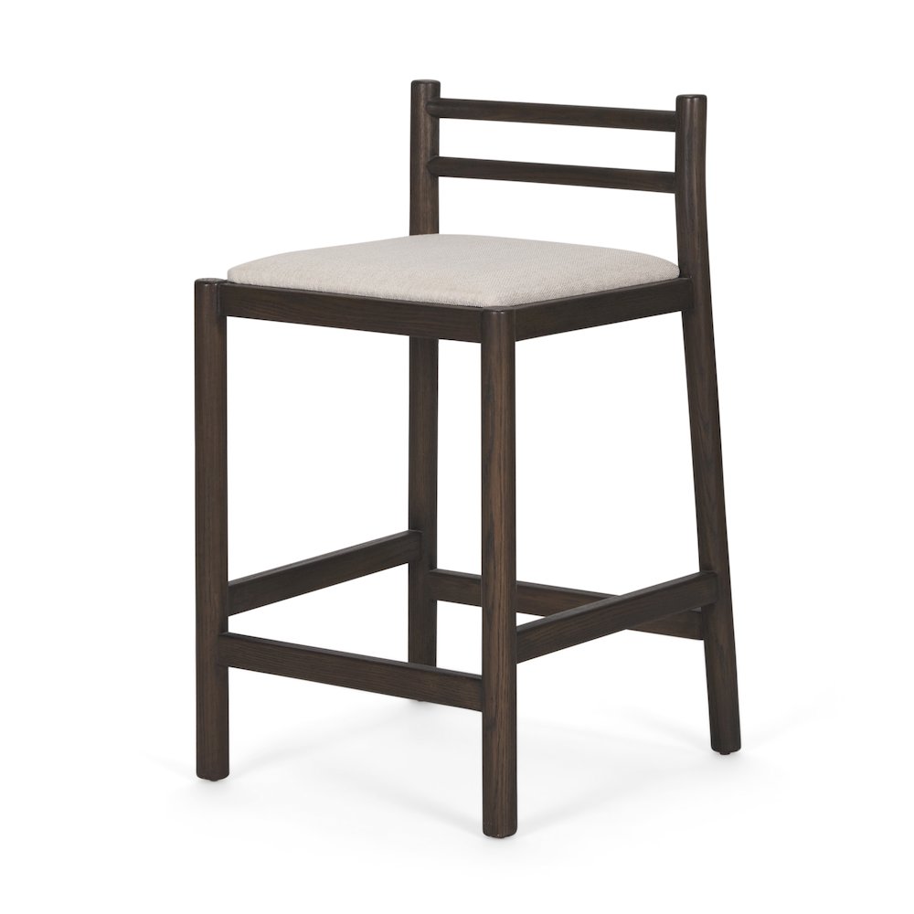 Dark Brown Wood Cream Fabric Counter Stool