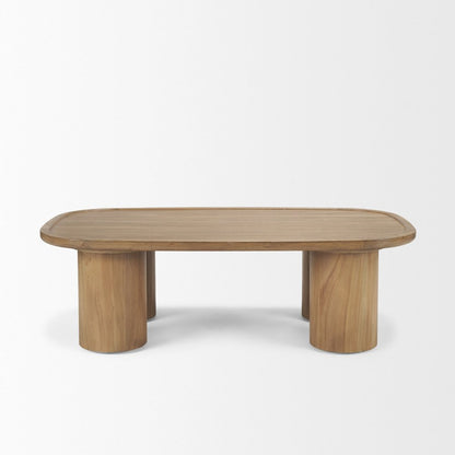 Rectangular Natural Brown Column Legs Coffee Table