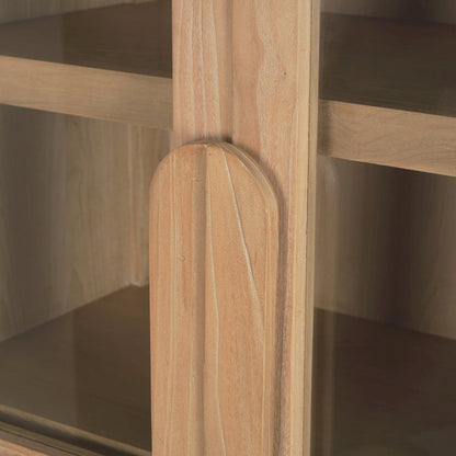Light Brown Elm Wood Glass Doors Arched Curio Cabinet