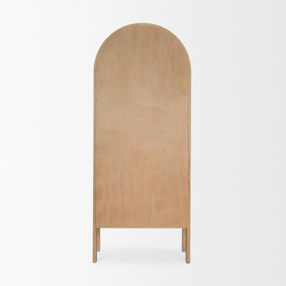 Light Brown Elm Wood Glass Doors Arched Curio Cabinet