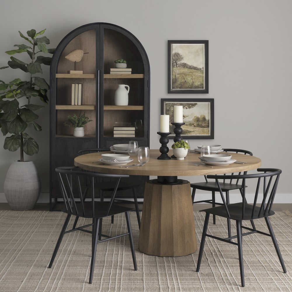 Swanson 60" Light Brown Wood Round Pedestal Dining Table
