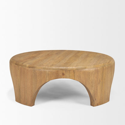 Round Light Brown Woodarched Legs Coffee Table