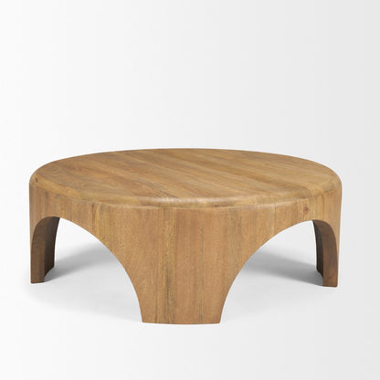 Round Light Brown Woodarched Legs Coffee Table