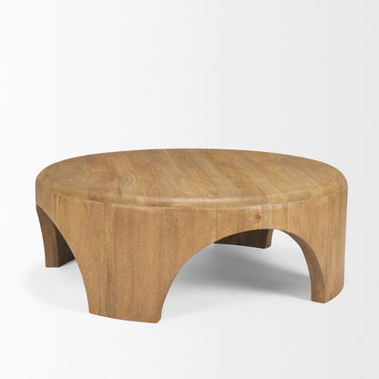 Round Light Brown Woodarched Legs Coffee Table